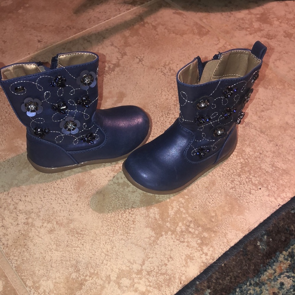 Naturino Girls Navy Blue Flower Appliqué Rain Boots